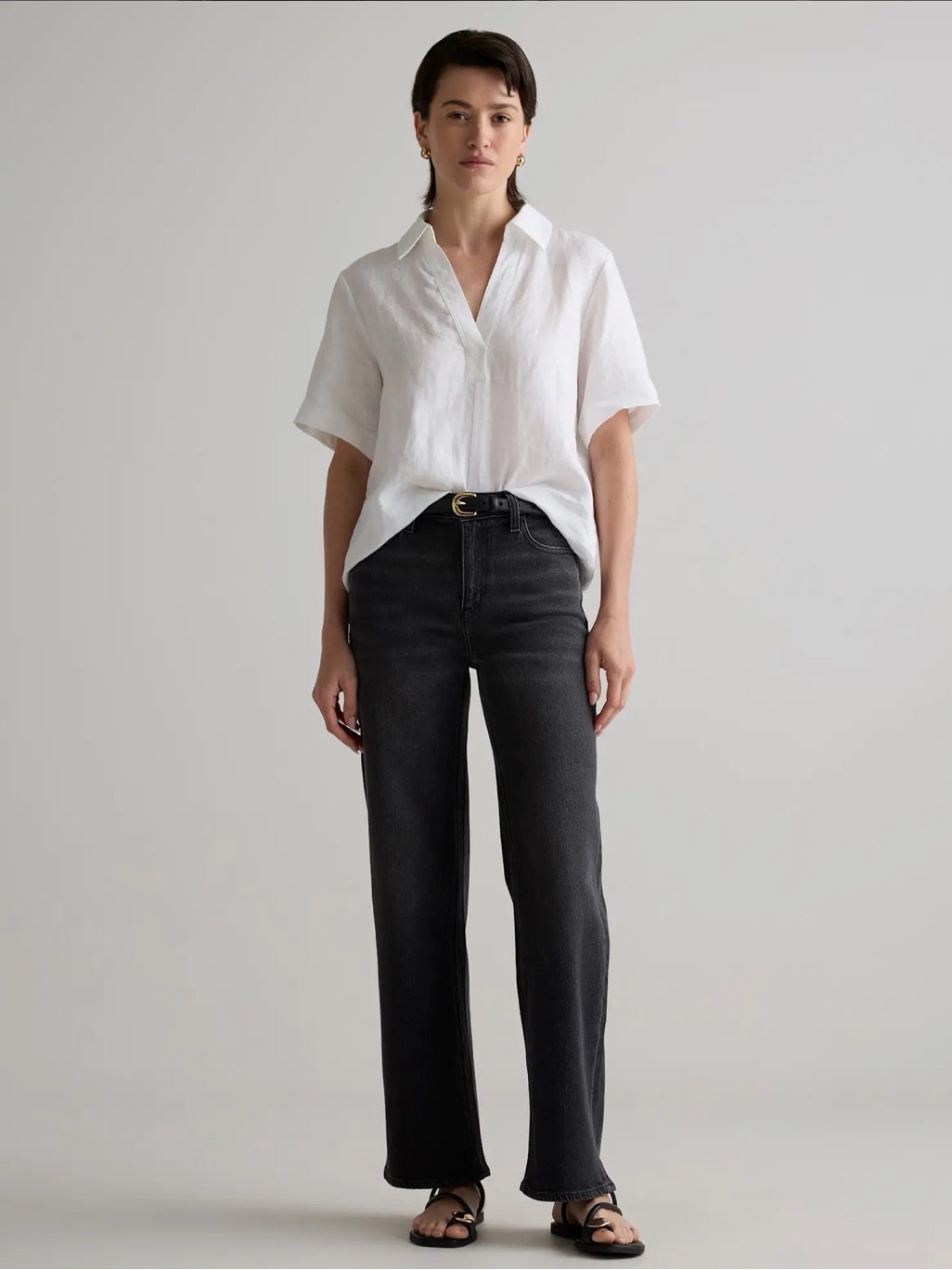 Quince Bella Stretch Relaxed Straight Jeans Charcoal 25